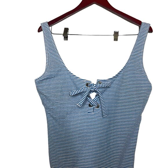 J. Crew Lace-up one-piece in faded blue stripe sz 14 - Picture 6 of 6